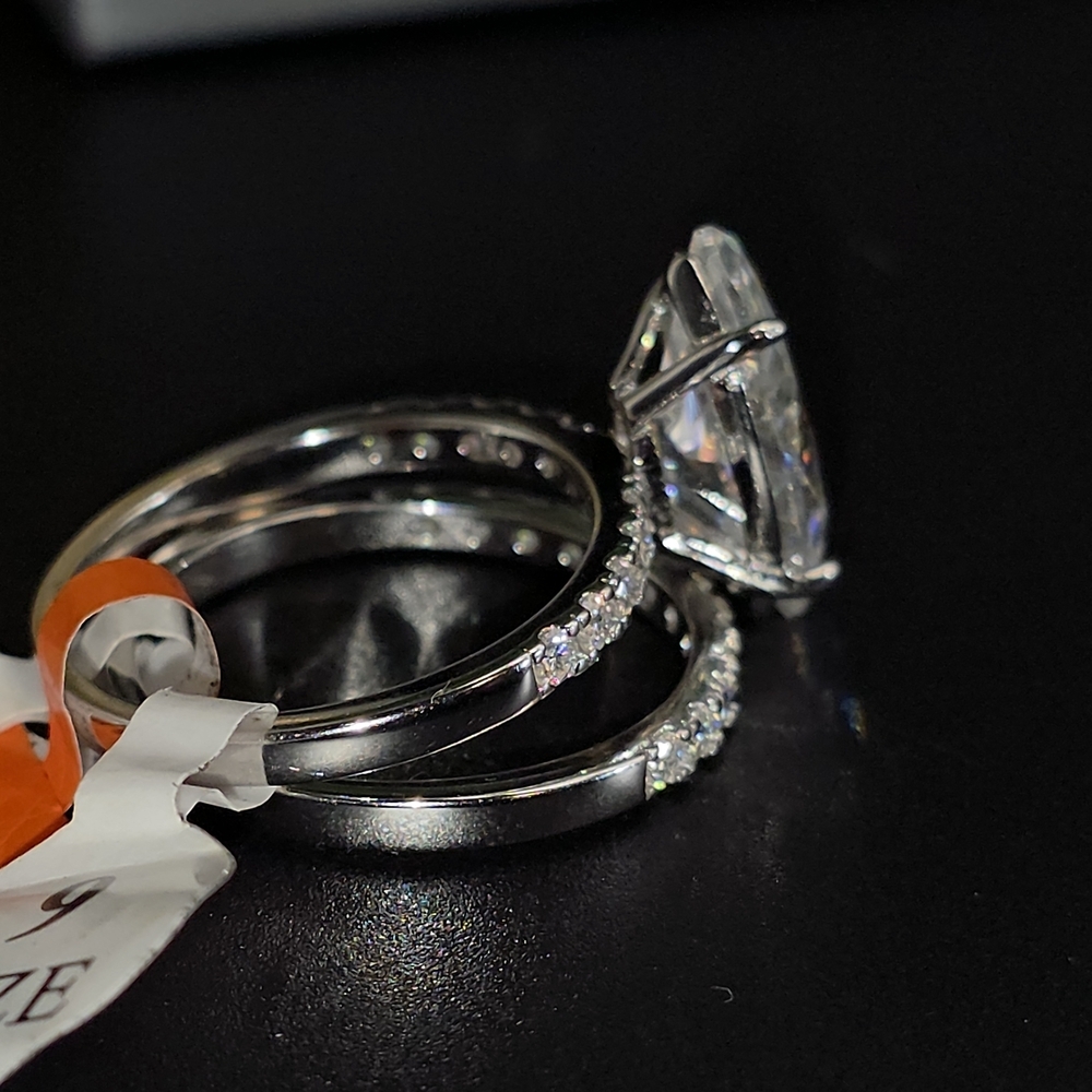 💎 Marquise Cut Moissanite Engagement Ring Set – 925 Sterling Silver – Size 9 - Picture 3 of 9